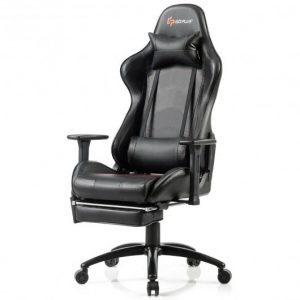 Ergonomic High Back PU Leather Massage Gaming Chair-Black - Color: Black