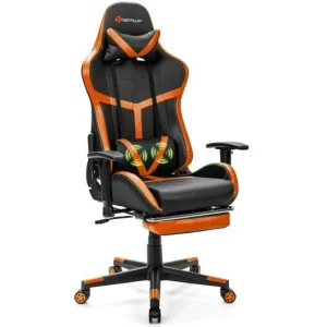 Reclining Racing Chair with Lumbar Support Footrest-Orange - Color: Orange